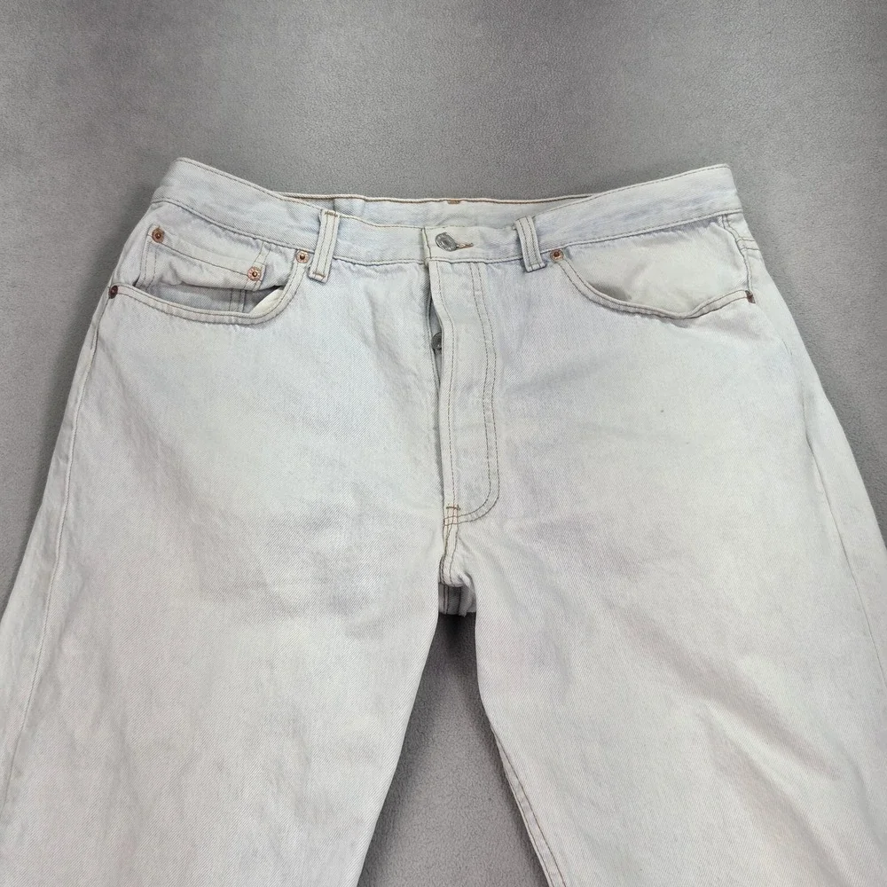 Vintage Levis 501 Jeans Mens Light Wash Button USA Faint‎ Stains 90s Fits 34x29